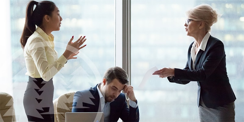 two people arguing with man having an headache in the background | bullies on your hoa